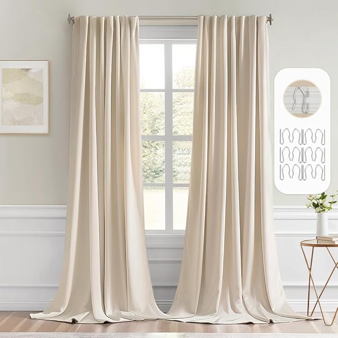 MIULEE Back Tab Cream Beige Curtains 92 Inch Long 2 Panels Set