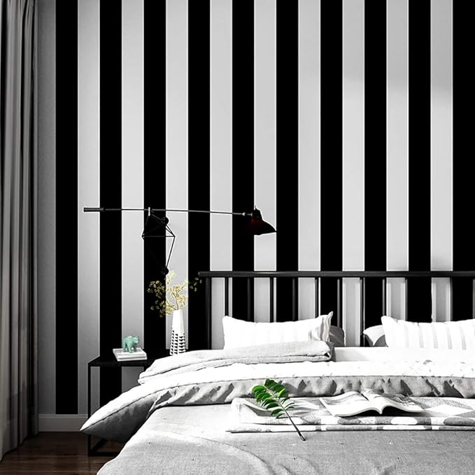 Guvana Striped Peel and Stick Wallpaper Black and White Self-Adhesive Wallpaper