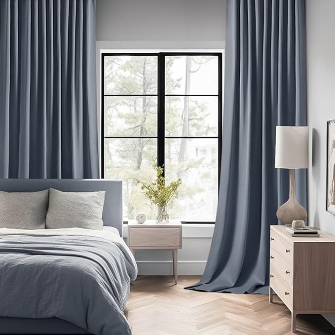 MIULEE Stone Blue Back Tab Blackout Curtains 72 Inch Length 2 Panels Set