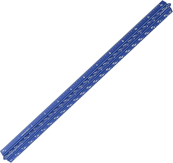 12" Architectural Scale Ruler Aluminum Architect Scale Triangular Scale Ruler for Architects, Draftsman, Students and Engineers, Blue