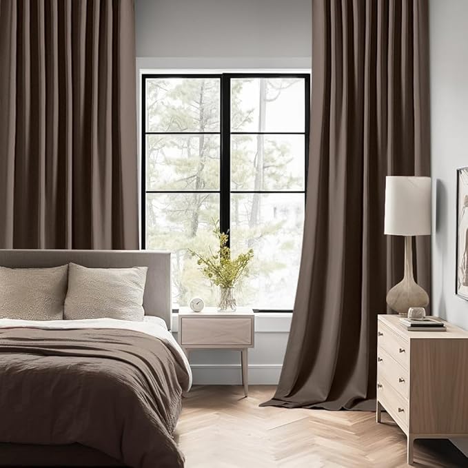 MIULEE Chocolate Brown Back Tab Blackout Curtains 108 Inch Long 2 Panels Set