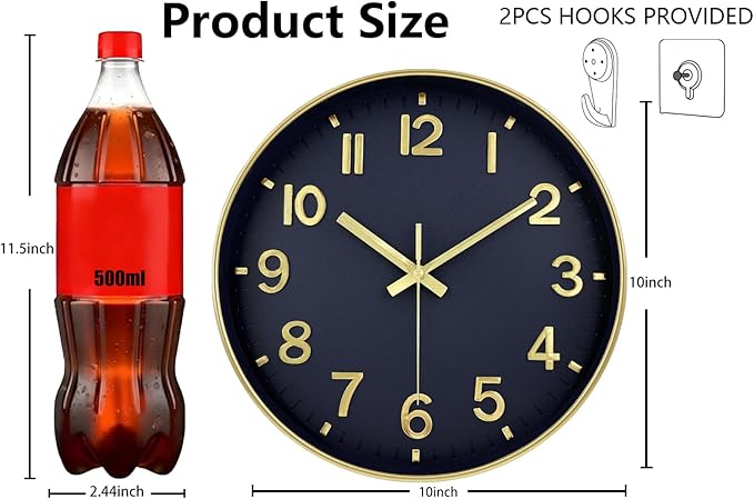 Modern Wall Clock, 10 Inch Digital Wall Clocks Battery Operated, Round Non