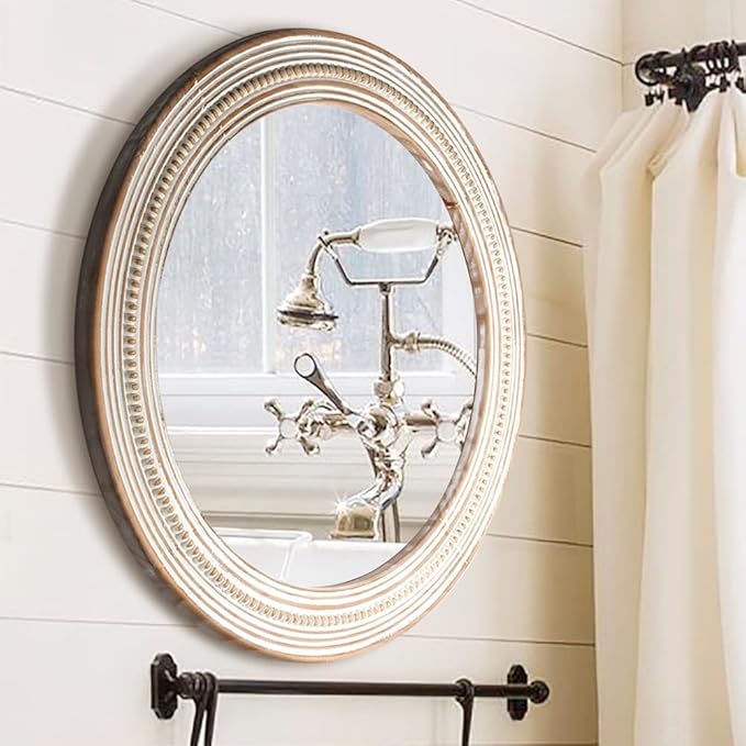 Reflinto 24 Inch Boho Wooden Round Mirrors