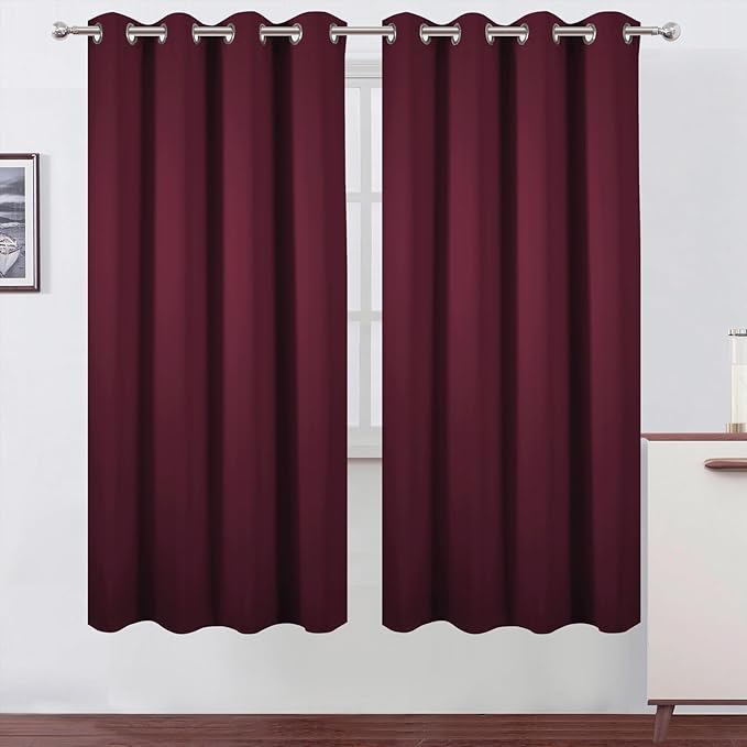 LEMOMO Blackout Curtains 66 x 72 Inch Long Burgundy Red Curtains Set of 2