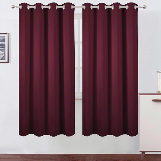 LEMOMO Blackout Curtains 66 x 72 Inch Long Burgundy Red Curtains Set of 2