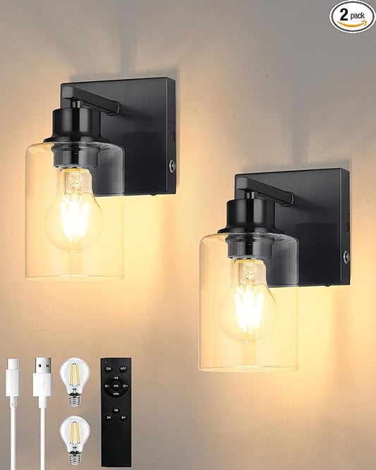 Battery Operated Wall Sconce Set of 2, Easy Install Dimmable Wireless Wall