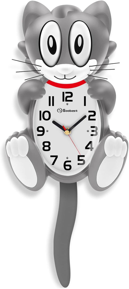 Soobest 18 Inch Large 3D Cat Wall Clock Battery Operated