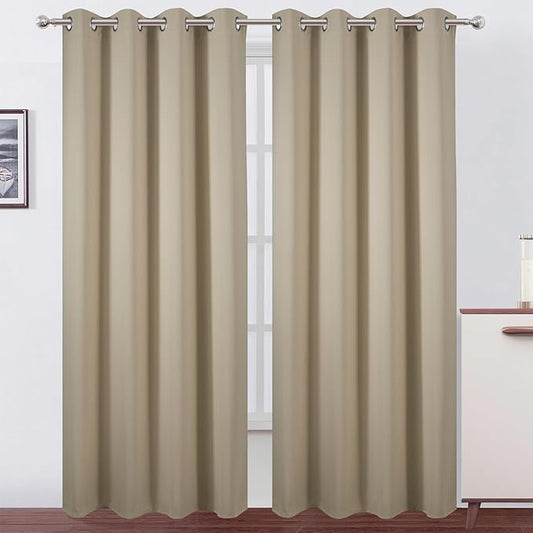LEMOMO Blackout Curtains 52 x 120 Inch Long Beige Curtains Set of 2 Panels Room