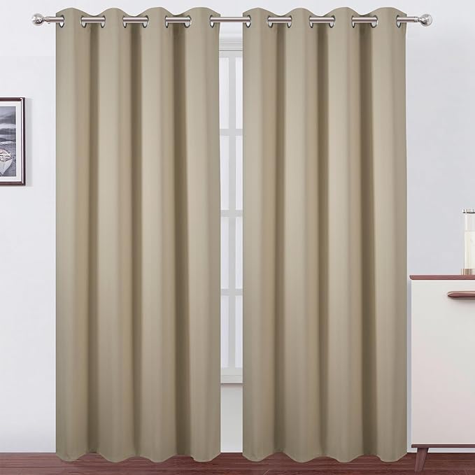 LEMOMO Blackout Curtains 52 x 90 Inch Long Beige Curtains Set of 2 Panels Room