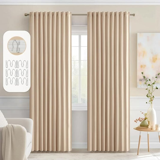 MIULEE Back Tab Beige Curtains 84 Inch Length 2 Panels Set