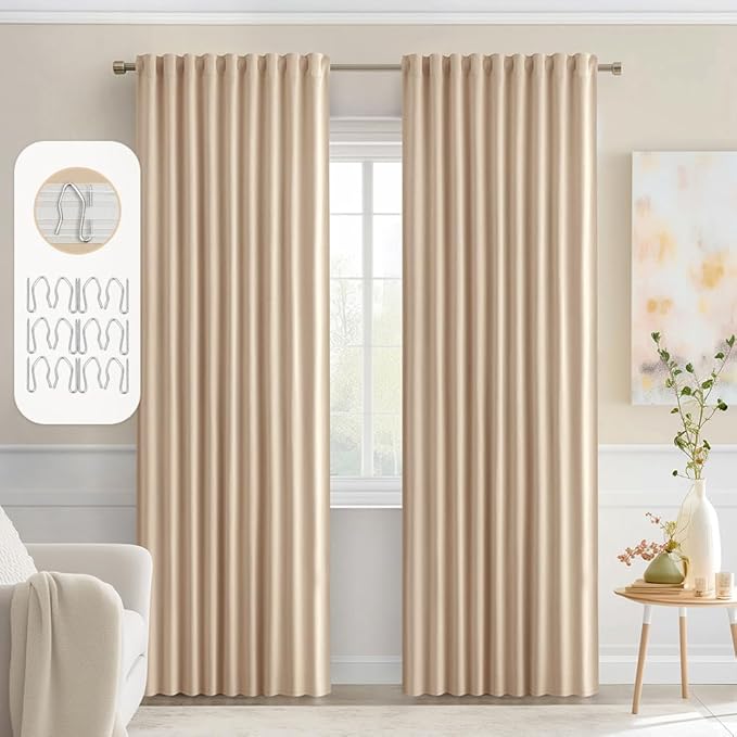 MIULEE Back Tab Beige Curtains 90 Inch Long 2 Panels Set