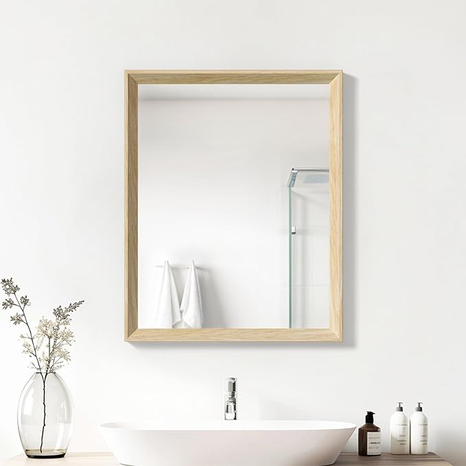 Oak Wood Effect Framed Wall Mirror, 24x32 Rectangle Mirror, 1/8"