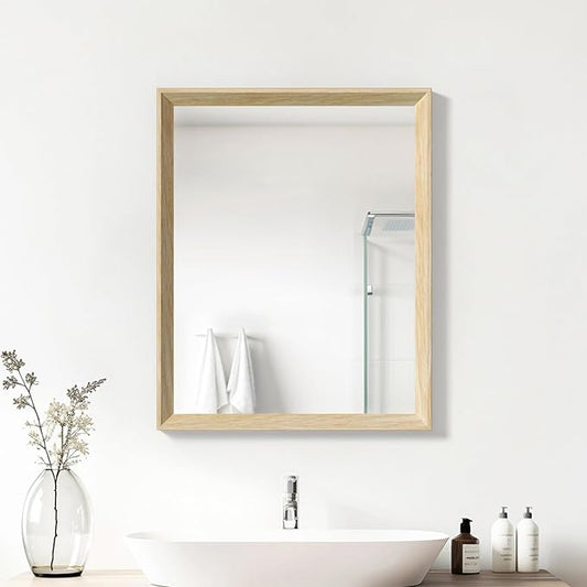 Oak Wood Effect Framed Wall Mirror, 24x32 Rectangle Mirror, 1/8"