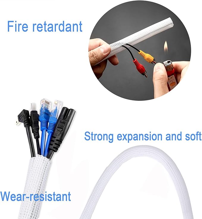 1/4" x100ft Split Sleeve Wire Loom Tubing - Cat-Proof Cord Protector for USB, Power, Audio/Video Cables | Chew-Resistant Sleeving, Easy Install, White