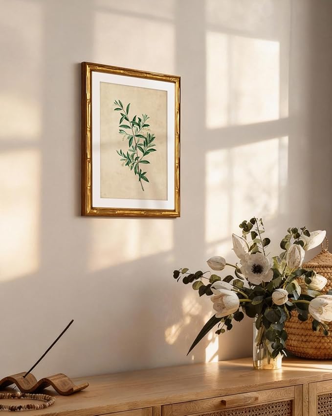 InSimSea Gold Bamboo Framed Canvas Wall Art, Vintage Olive Flower Botanical