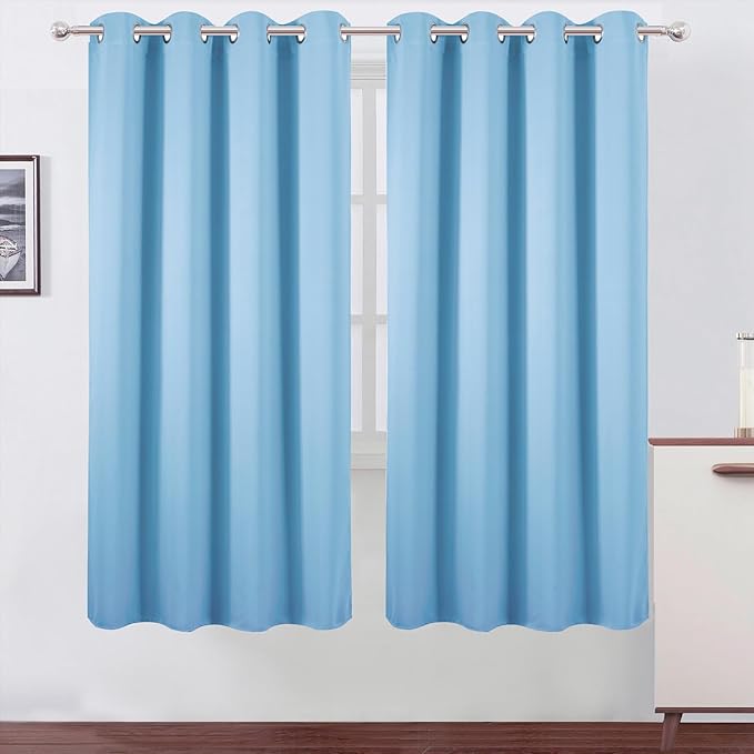 LEMOMO Blackout Curtains 66 x 72 Inch Long Sky Blue Curtains Set of 2 Panels