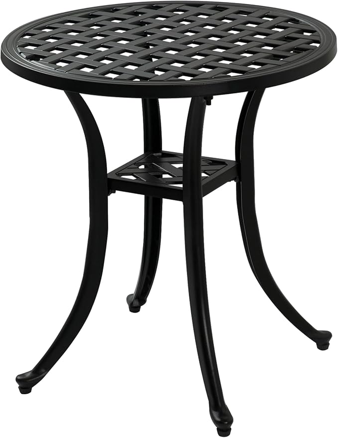 Outdoor Cast Aluminum Side Table End Table for Patio, Backyard, Pool, Indoor Companion, Easy Maintenance and Weather Resistant, Blackâ¦