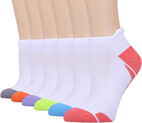 JOYNÃE Women's Athletic Ankle Socks - Cushioned Low Cut Tab | 6 Pack, White, Size 9-11