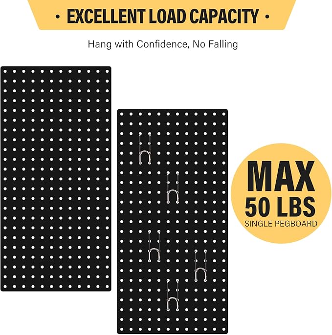 DEWEL Wall Organizer Peg Board, 3Pcs Metal Pegboard Panels with Accessories, 23" x 12" Pegboard, Heavy Duty Peg Board Wall Organizer for Workbench, Workshop, Office, Craft Room (3pcs black)