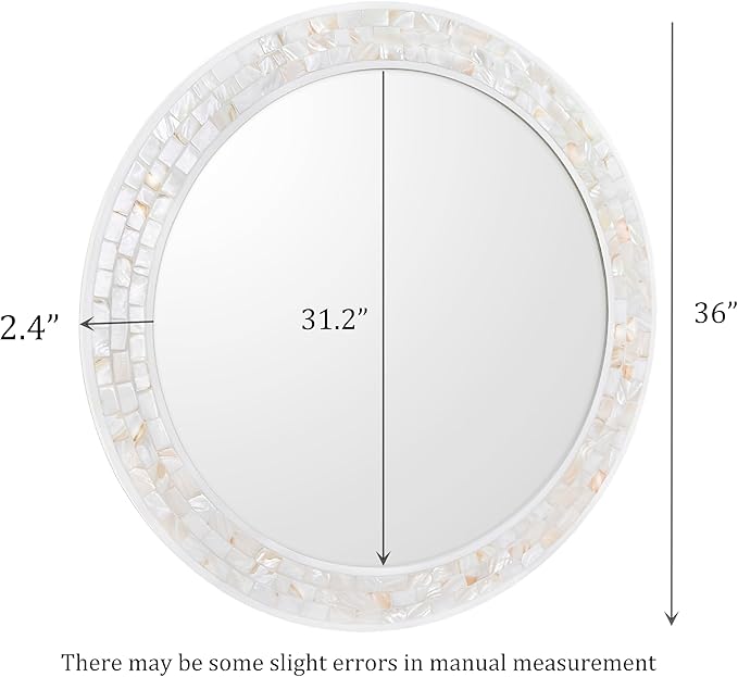 Large Round Mirror 36 Inch, Natural Mother of Pearl Inlay Mosaic Frame Circle