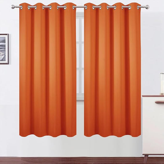 LEMOMO Blackout Curtains 66 x 72 Inch Long Orange Curtains Set of 2 Panels Room