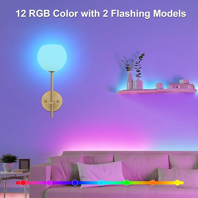 Gold Battery Operated Wall Sconces Set of 2, Rechargeable Wireless Wall Lights