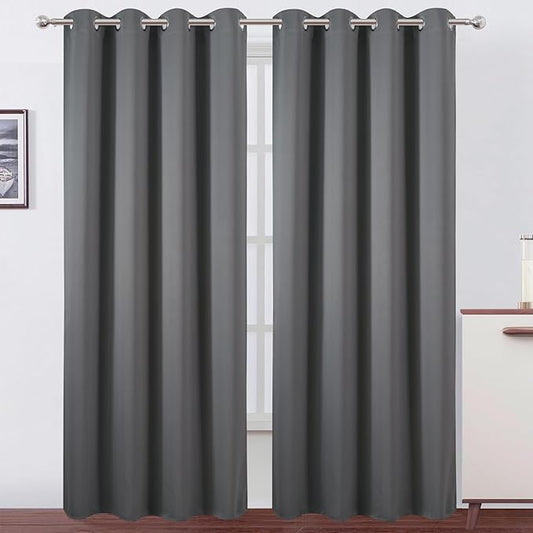 LEMOMO Blackout Curtains 52 x 90 Inch Long Frost Grey Curtains Set of 2 Panels