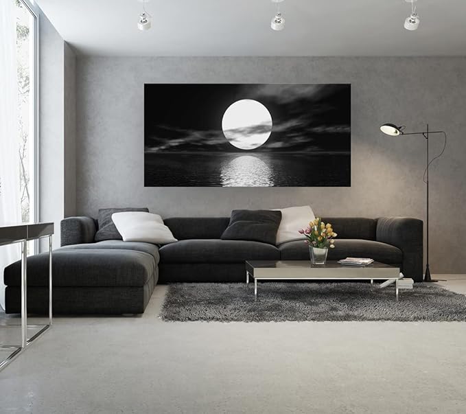 Cao Gen Decor Art S06475 Wall Art Canvas Sea White Full Moon in Night Picture