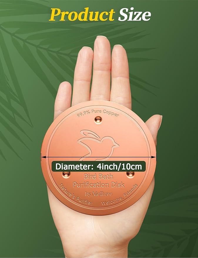 Mellbree 3-Pack Bird Bath Copper Disc, 0.6mm Reinforced 99.99% Pure Copper Cleaning Disk with Triple-Point Support for Physical Safe Clean Water All-Season