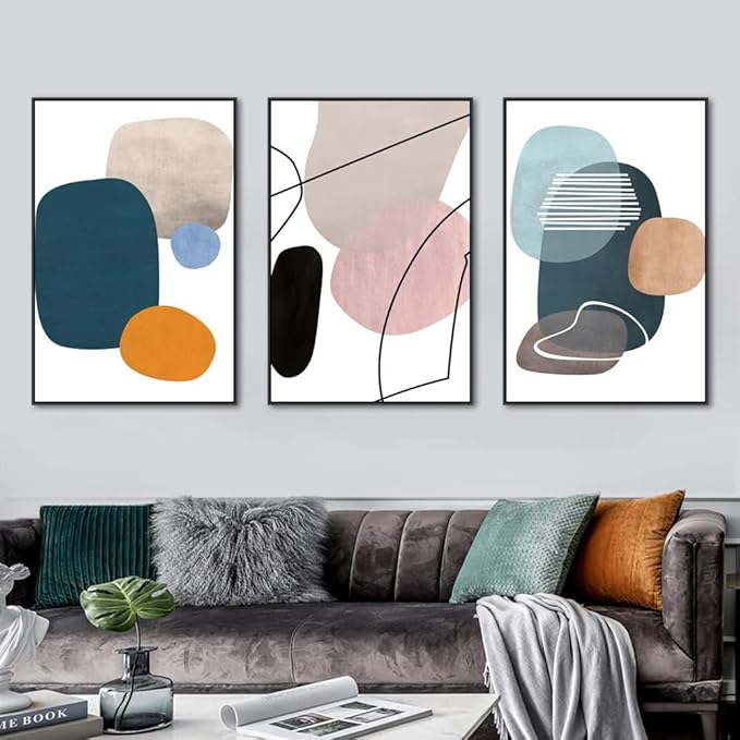 MPLONG Wall Art 3 Pieces Of Framed Decorative Paintings Abstract Simple Orange