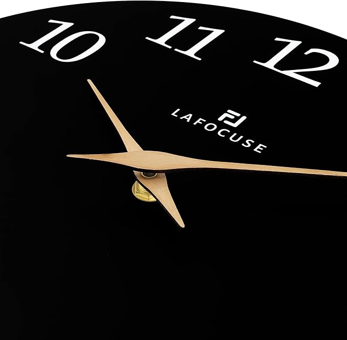 Lafocuse 12 Inch Wooden Black Wall Clock Battery Operated Silent Non-Ticking