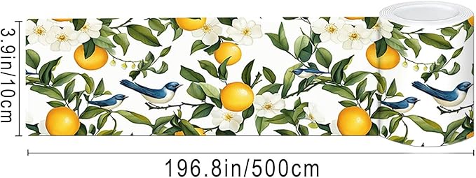 IVN Wallpaper Border Peel and Stick PVC Citrus Blossom and Bird Design 4x196