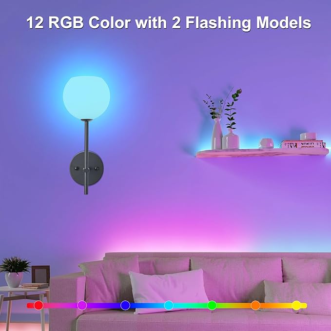Black Battery Operated Wall Sconces Set of 2, Rechargeable Wireless Wall Lights