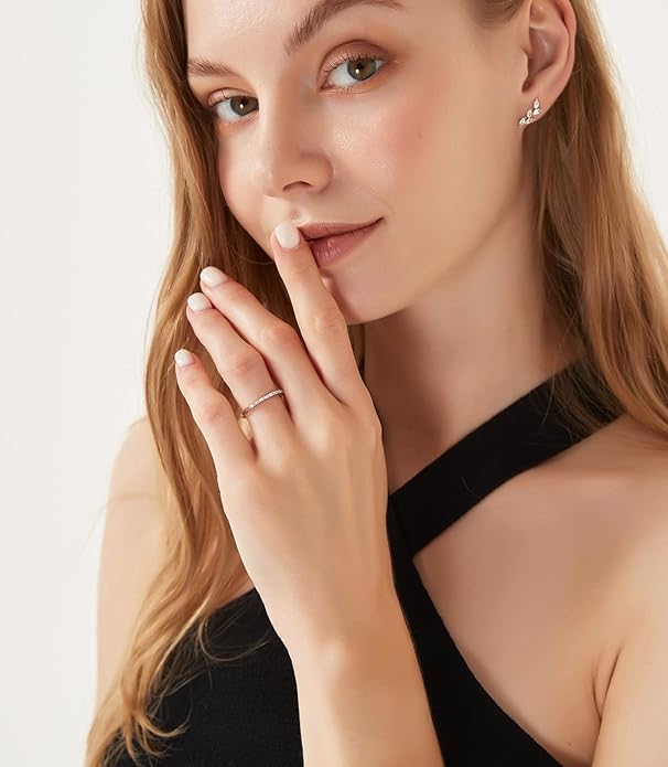 TIGRADE Half Eternity Ring for Women, Baguette Cubic Zirconia Anniversary Thin Stacking Ring, Minimalist CZ Statement Band, Size 3-11