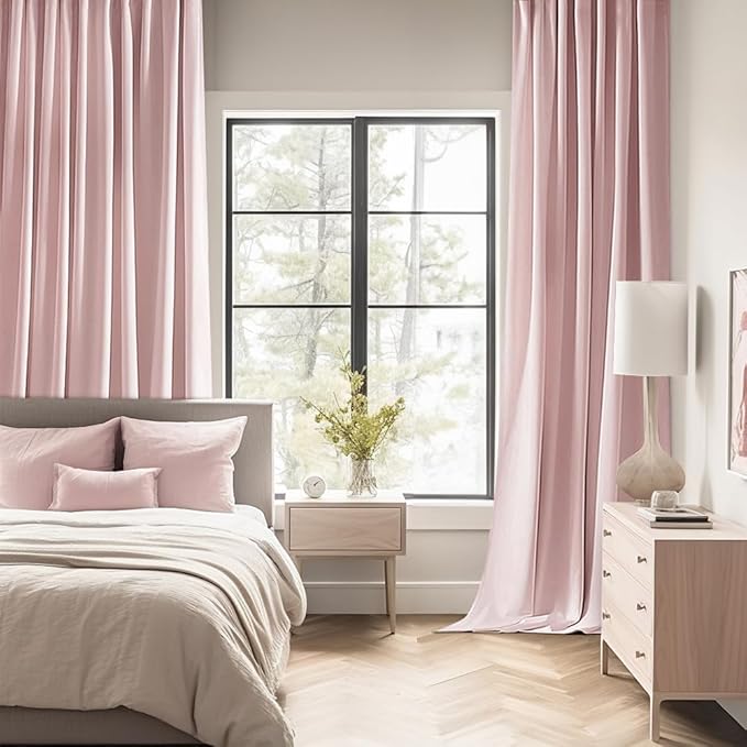 MIULEE Baby Pink Back Tab Blackout Curtains 63 Inch Length 2 Panels Set