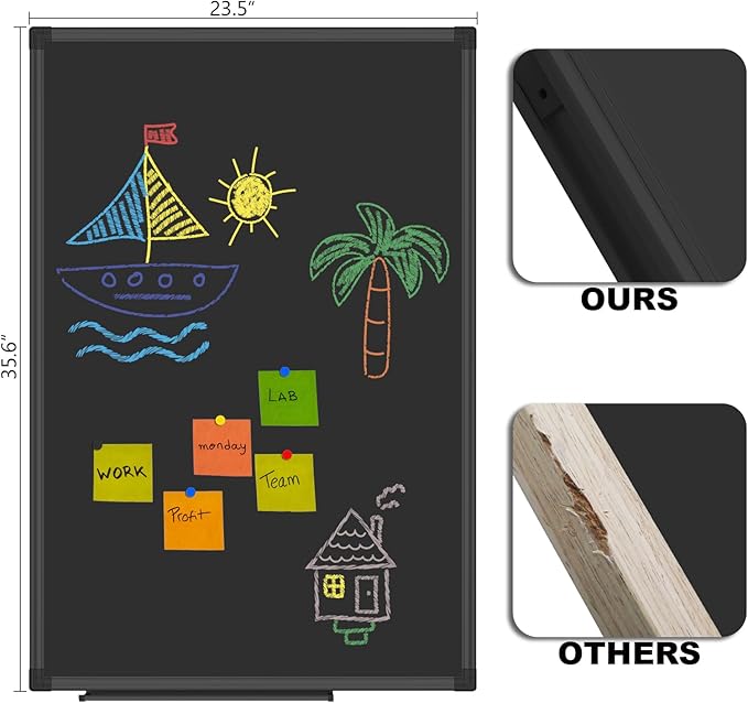 Lockways Magnetic Chalkboard 36 x 24 Inches, Aluminum Frame Large Blackboard