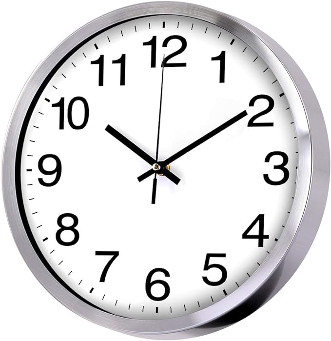 SIN&MI Wall Clock Metal Frame Glass Cover Non-Ticking Number Quartz Wall Clock