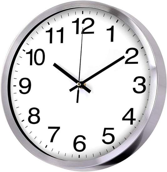 SIN&MI Wall Clock Metal Frame Glass Cover Non-Ticking Number Quartz Wall Clock