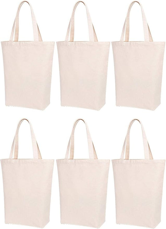Lily queen Natural Canvas Tote Bags DIY for Crafting and Decorating Reusable Grocery Washable Bag Shopping Bag (Natural - 6 Pack)