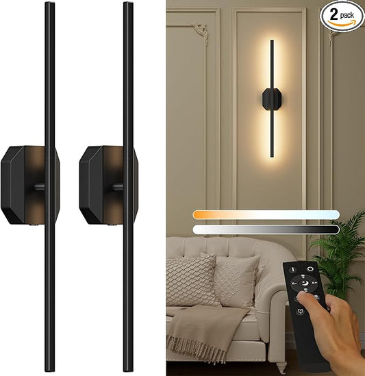 Battery Operated Wall Sconce Set of Two, Wireless Wall Sconces USB Rechargeable