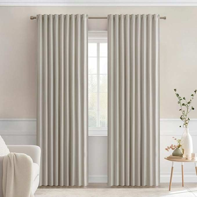 MIULEE Natural Back Tab Blackout Curtains 90 Inches Long 2 Panels Set
