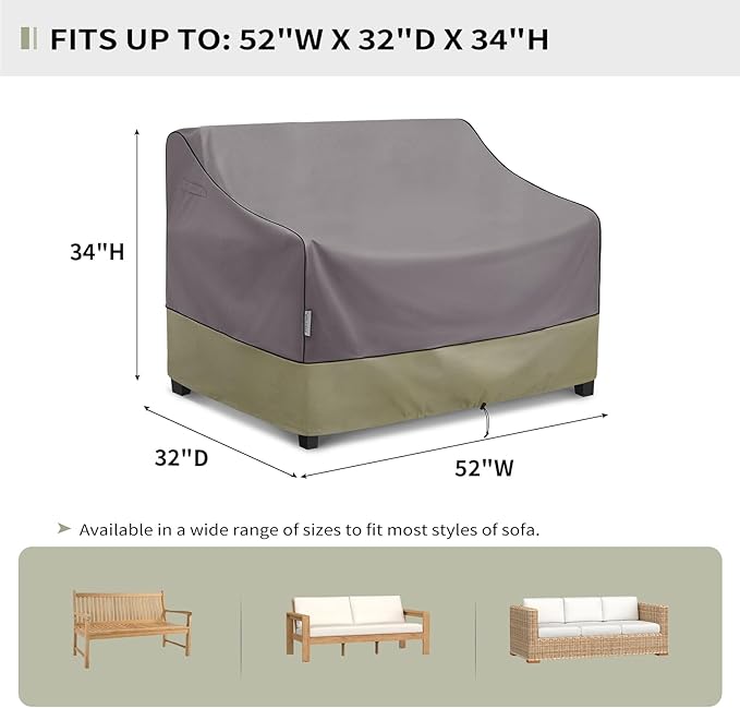 KylinLucky Outdoor Patio Sofa Cover fit 52 x 32 x 34 inch, 51 x 31, 50 x 30 Waterproof Weatherproof Heavy Duty 600D Garden Furniture Cover for Outside Sofa Couch