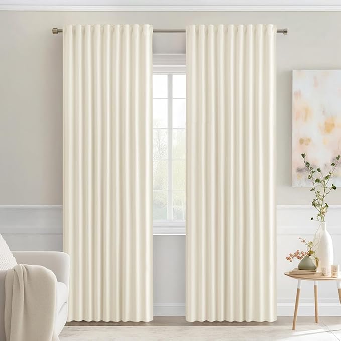 MIULEE Birch Back Tab Blackout Curtains 90 Inches Long 2 Panels Set