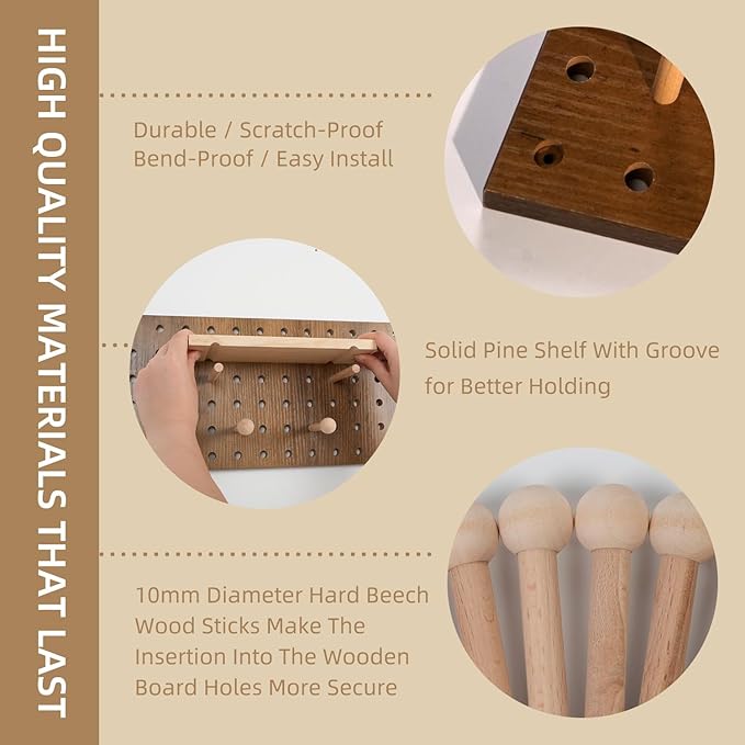 Brown Wood Pegboard Modular Display Wooden Pegboard Combination Wall Organizer