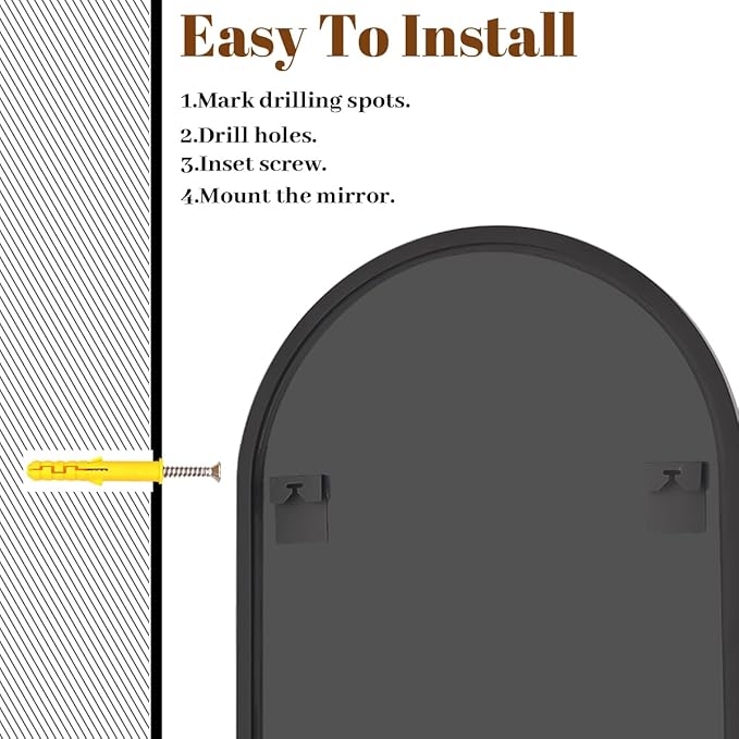 VooBang Wide Arched Wall Mirror, 38 x 40 inch Arch Bathroom Mirror, Wall