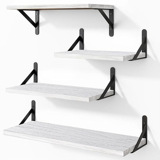 YGEOMER White Floating Shelves for Wall, Different Sizes Rustic Wall Shelves