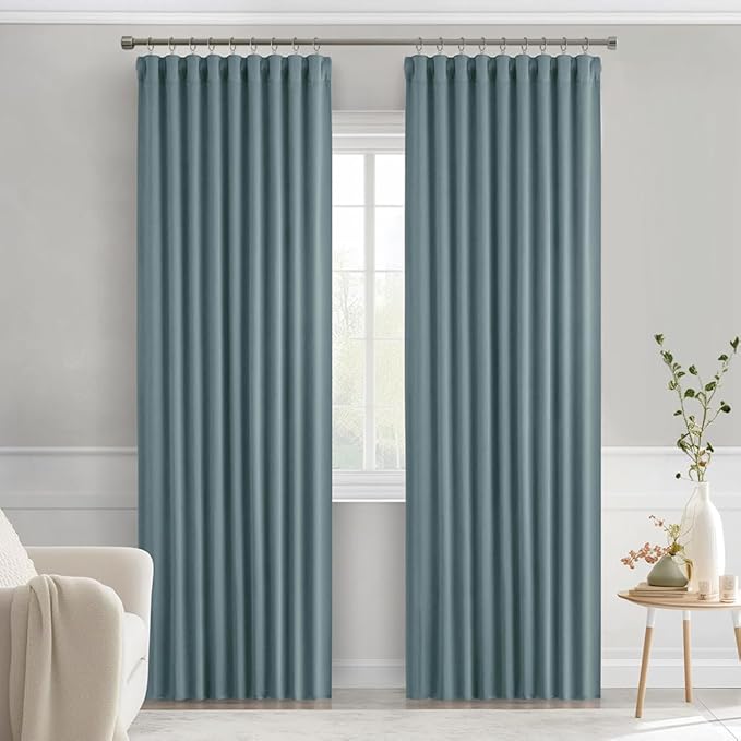 MIULEE Greyish Blue Back Tab Blackout Curtains 72 Inches Long 2 Panels Set