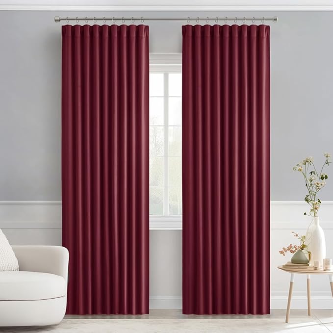 MIULEE Christmas Wine Red Back Tab Blackout Curtains 84 Inch Length 2 Panels Set