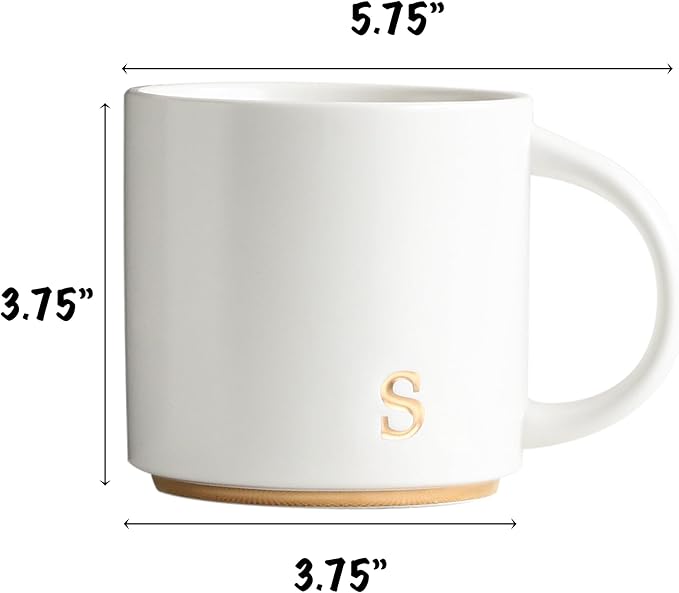 COLLECTIVE HOME - Monogram Ceramic Mugs, 15 oz Golden Initial Coffee Cups, Elegant Alphabet Tea Mugs, Elegant Personalized Mug with Gift Box, Luxurious Cups for Office and Home (s)