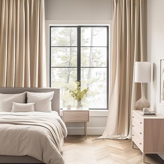 MIULEE Back Tab Beige Curtains 120 Inch Long 2 Panels Set